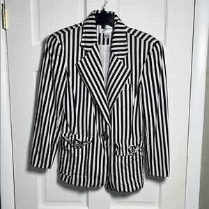 Emanuel Ungaro Black White Stripe Blazer Silver Hardware 8 USA